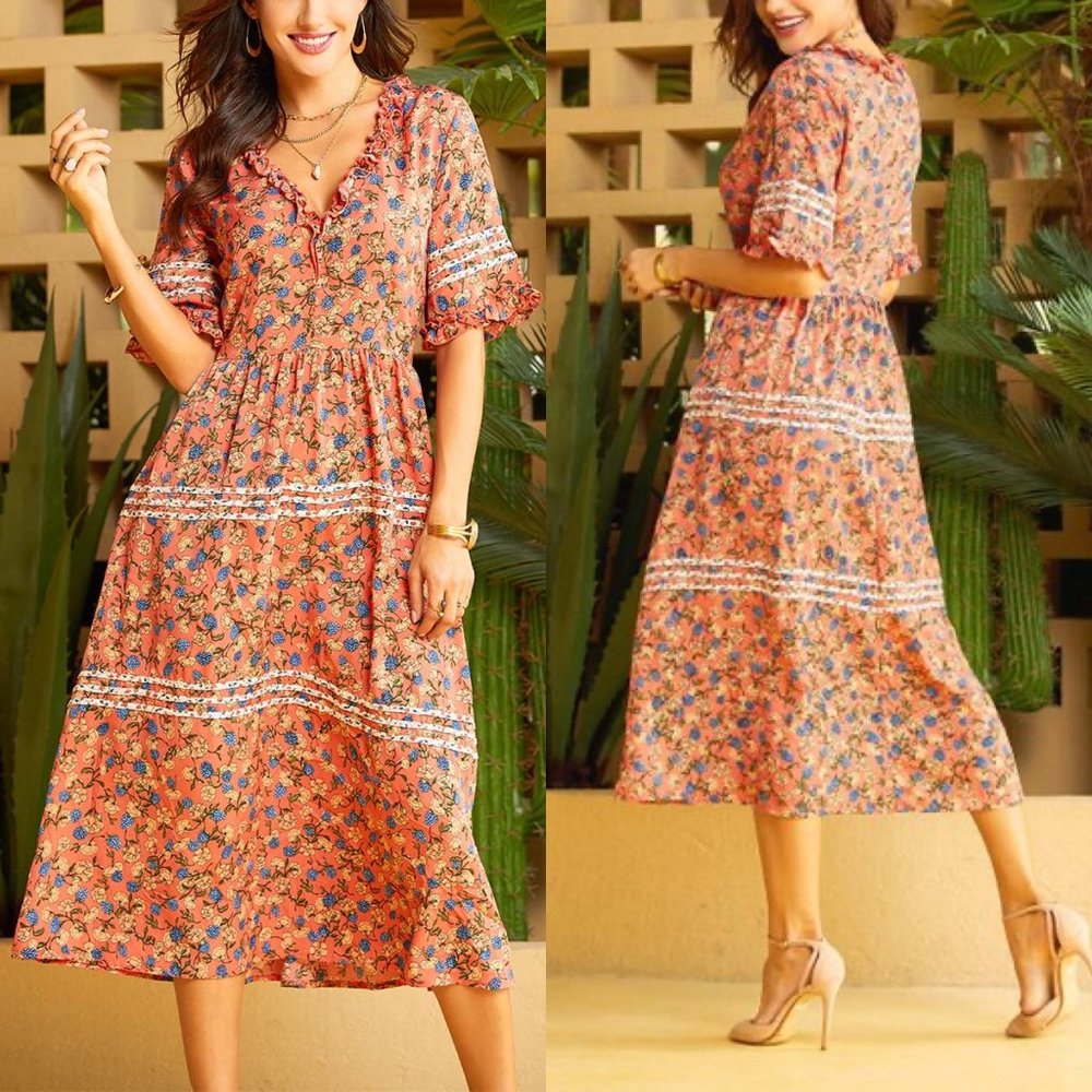 SUZANNE BETRO Ruffle Trim Tiered Dress Size L